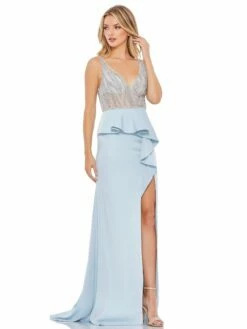 Embellished Illusion Sleeveless Peplum Gown