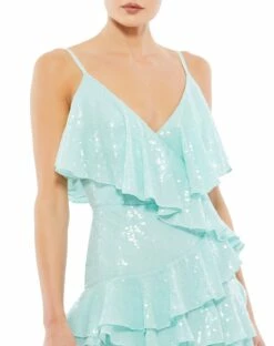 Sequined Ruffle Tiered Faux Wrap Mini Dress -Women's Skirt 10569 Mint CL