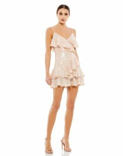 Sequined Ruffle Tiered Faux Wrap Mini Dress -Women's Skirt 10569 Rose AB