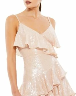 Sequined Ruffle Tiered Faux Wrap Mini Dress -Women's Skirt 10569 Rose CL