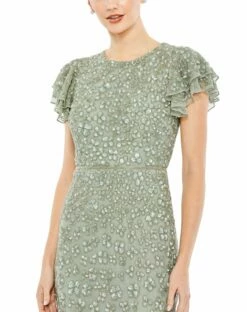 FLOUNCE SLEEVE MIDI DRESS -Women's Skirt 10771 Sage CL