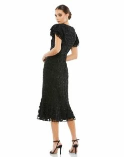 FLOUNCE SLEEVE MIDI DRESS -Women's Skirt 10771 BLK 2 WS