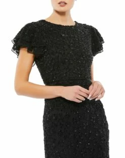 FLOUNCE SLEEVE MIDI DRESS -Women's Skirt 10771 BLK 3 WS
