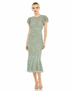 FLOUNCE SLEEVE MIDI DRESS