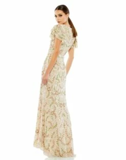 Embellished Ruffled Cap Sleeve V Neck Gown 6 Embellished Ruffled Cap Sleeve V Neck Gown -Women's Skirt 10772 NudeMulti BK