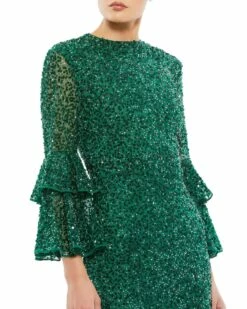 Fully Sequined Ruffle Tiered 3/4 Sleeve Midi Dress 13 Fully Sequined Ruffle Tiered 3/4 Sleeve Midi Dress -Women's Skirt 10802 DEM 3 WS