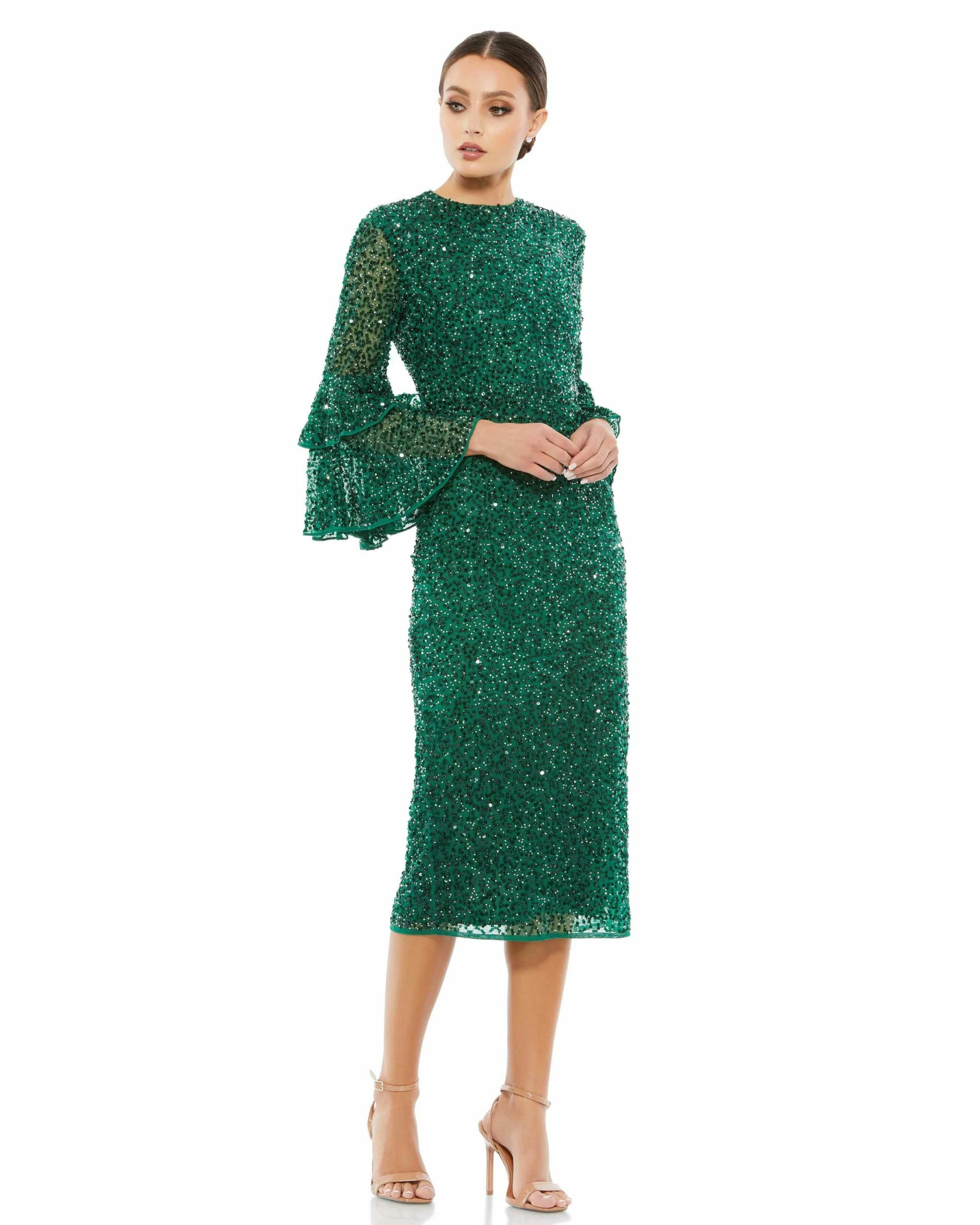 Fully Sequined Ruffle Tiered 3/4 Sleeve Midi Dress 3 Fully Sequined Ruffle Tiered 3/4 Sleeve Midi Dress