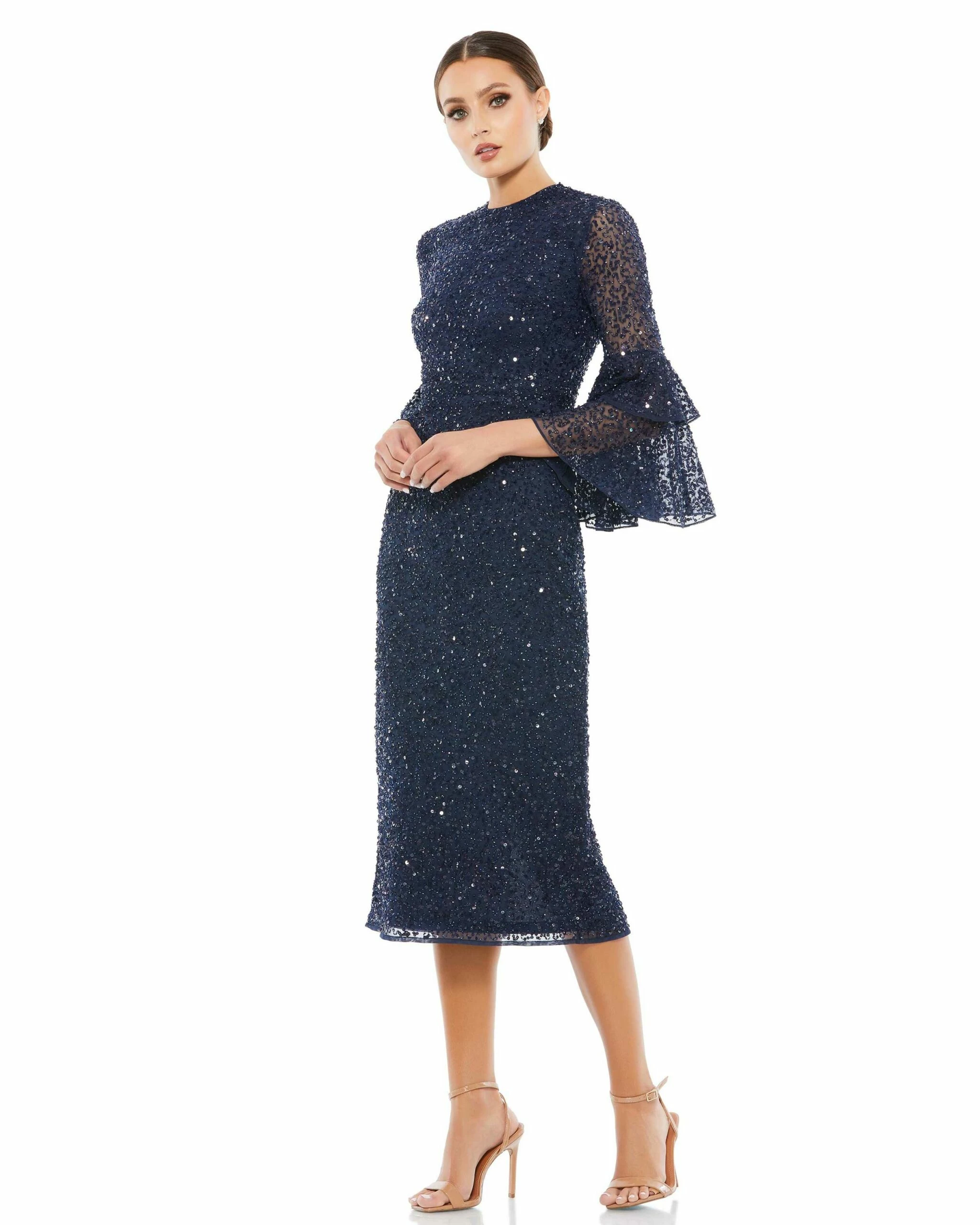 Fully Sequined Ruffle Tiered 3/4 Sleeve Midi Dress 9 Fully Sequined Ruffle Tiered 3/4 Sleeve Midi Dress - Image 7