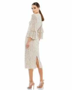 Fully Sequined Ruffle Tiered 3/4 Sleeve Midi Dress 15 Fully Sequined Ruffle Tiered 3/4 Sleeve Midi Dress -Women's Skirt 10802 NUD 2 WS