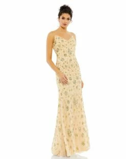 Sleeveless Beaded Slip Dress Gown 11 Sleeveless Beaded Slip Dress Gown -Women's Skirt 10806 Gold AB