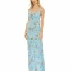 Hand Beaded Floral Gown With Beaded Spaghetti Straps -Women's Skirt 10808 PowderBlue AB