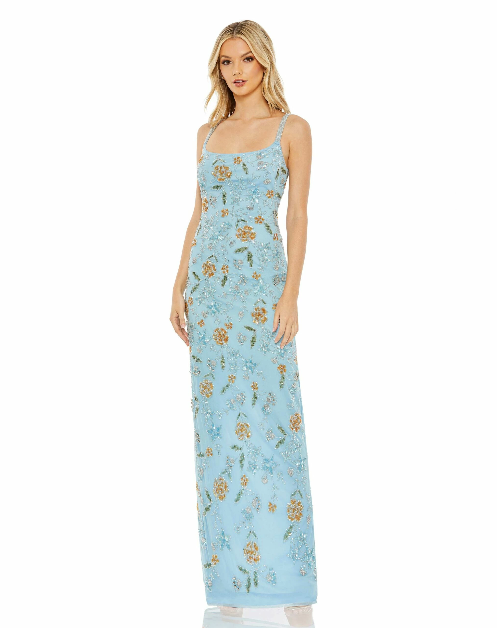 Hand Beaded Floral Gown With Beaded Spaghetti Straps 3 Hand Beaded Floral Gown With Beaded Spaghetti Straps