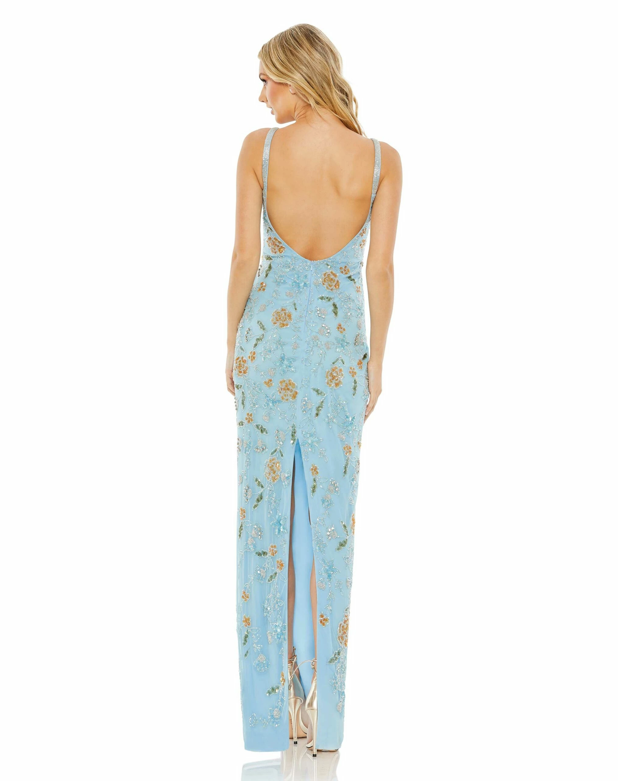 Hand Beaded Floral Gown With Beaded Spaghetti Straps 4 Hand Beaded Floral Gown With Beaded Spaghetti Straps - Image 2