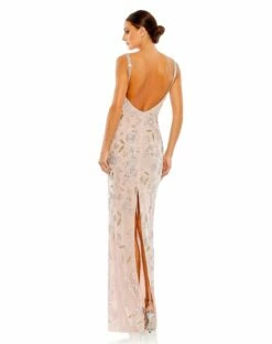 Hand Beaded Floral Gown With Beaded Spaghetti Straps 23 Hand Beaded Floral Gown With Beaded Spaghetti Straps -Women's Skirt 10808 Rose 02