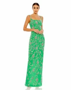 Hand Beaded Floral Gown With Beaded Spaghetti Straps 26 Hand Beaded Floral Gown With Beaded Spaghetti Straps -Women's Skirt 10808 SpringGreen AB 1
