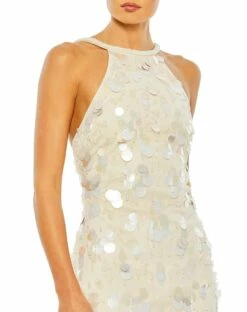 Crystal Embellished Cascade Open Back Column Gown -Women's Skirt 10878 Porcelain CL