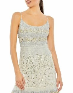Embellished Scoop Neck Tiered Gown -Women's Skirt 10883 Champagne CL