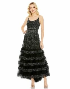Embellished Scoop Neck Tiered Gown
