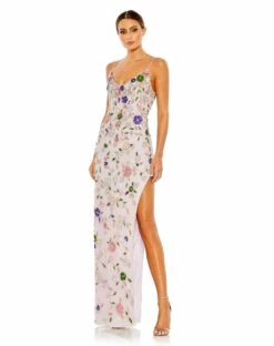 Embellished Lace Sleeveless V Neck Gown