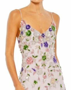 Embellished Lace Sleeveless V Neck Gown -Women's Skirt 10893 LilacMulti CL