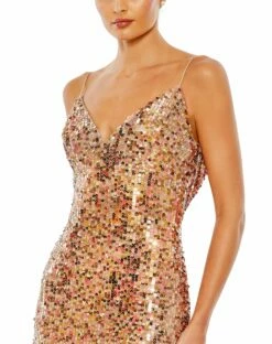 Sequined Spaghetti Strap Cowl Back Gown -Women's Skirt 10929 Copper CL