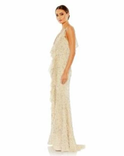 Embellished Ruffled Faux Wrap Sleeveless Gown -Women's Skirt 10931 Nude AS