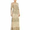 Embellished Illusion High Neck Long Sleeve Gown -Women's Skirt 10951 GOL Default 1 WS