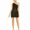 One Shoulder Sheer Hand Beaded Mini Dress