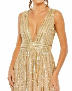 Embellished Sleeveless V Neck A Line Dress 7 Embellished Sleeveless V Neck A Line Dress -Women's Skirt 10982 NudeGold CL