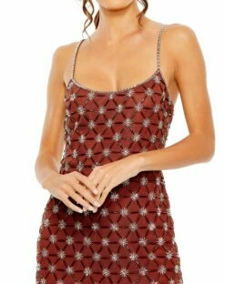 Scoop Neck Embellished Mini Dress -Women's Skirt 10983 Nutmeg CL