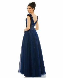 Floral Applique A-Line Evening Gown -Women's Skirt 11152 Midnight BK