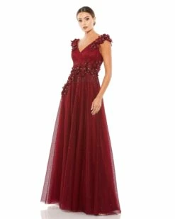 Floral Applique A-Line Evening Gown