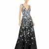 Floral Applique Sleeveless A-Line Evening Gown