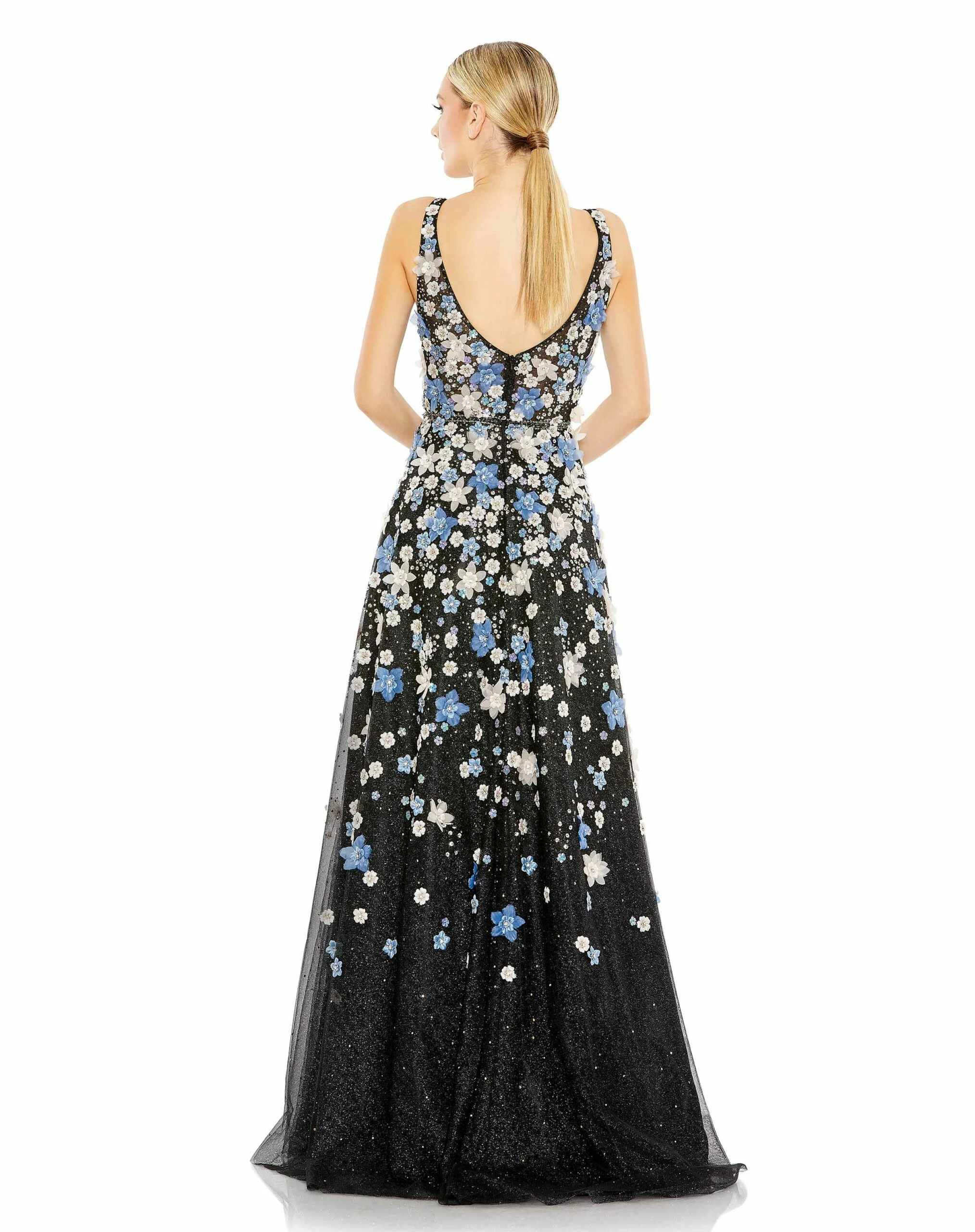 Floral Applique Sleeveless A-Line Evening Gown 4 Floral Applique Sleeveless A-Line Evening Gown - Image 2