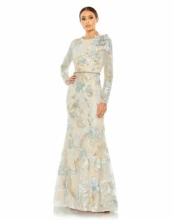 Floral Embroidered Lace Trumpet Gown -Women's Skirt 11174 IceBlue AB
