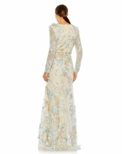 Floral Embroidered Lace Trumpet Gown -Women's Skirt 11174 IceBlue BK 1