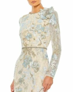 Floral Embroidered Lace Trumpet Gown -Women's Skirt 11174 IceBlue CL