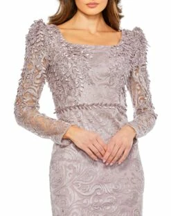 Embroidered Applique Shoulder Detail Trumpet Gown -Women's Skirt 11187 Mocha CL