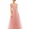 Embellished Cap Sleeve V Neck Gown -Women's Skirt 11224 Salmon AB
