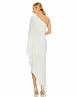 One Shoulder Asymmetrical Hem Flowy Dress 12 One Shoulder Asymmetrical Hem Flowy Dress -Women's Skirt 11247 Ivory BK
