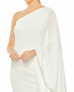 One Shoulder Asymmetrical Hem Flowy Dress 13 One Shoulder Asymmetrical Hem Flowy Dress -Women's Skirt 11247 Ivory CL