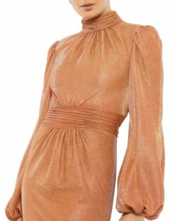 Draped Glitter Fabric High Neck Puff Sleeve Trumpet -Women's Skirt 11248 rus 3 ws