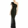 Sequined Bow One Shoulder Column Gown -Women's Skirt 11283 Black AB