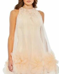 Halter Neck Flowy Petal A Line Mini Dress -Women's Skirt 11294 Peach CL