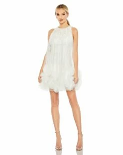 Halter Neck Flowy Petal A Line Mini Dress -Women's Skirt 11294 White AB