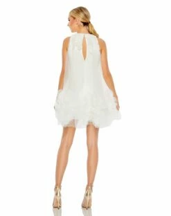 Halter Neck Flowy Petal A Line Mini Dress -Women's Skirt 11294 White BK