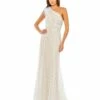 Lace Embellished Feathered One Shoulder Gown -Women's Skirt 11317 Ivory AB