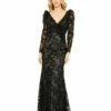 Embroidered Lace Puff Sleeve Wrap Over Gown -Women's Skirt 11324 BLK Default 1 WS