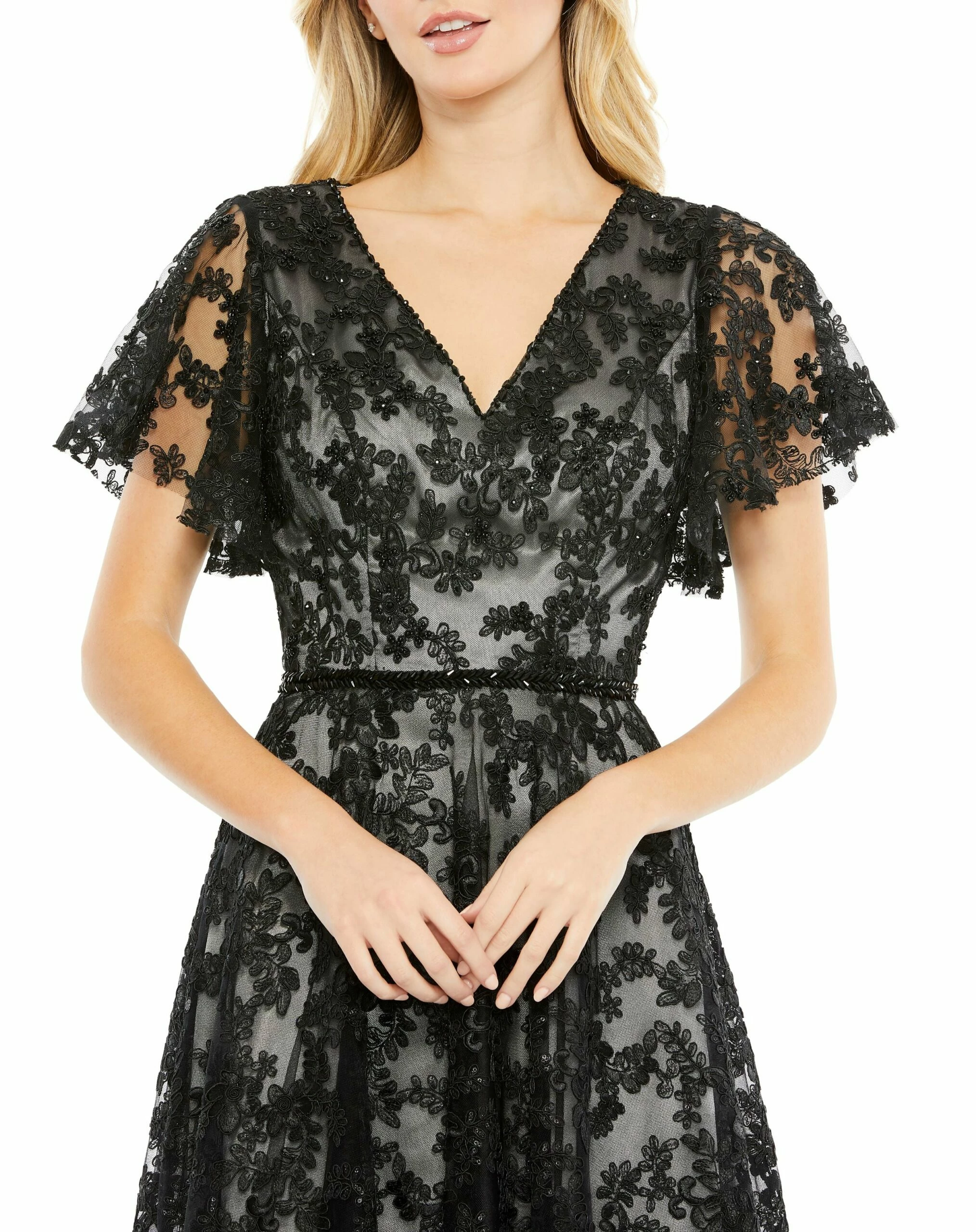 Embroidered Flutter Sleeve A Line Dress 5 Embroidered Flutter Sleeve A Line Dress - Image 3