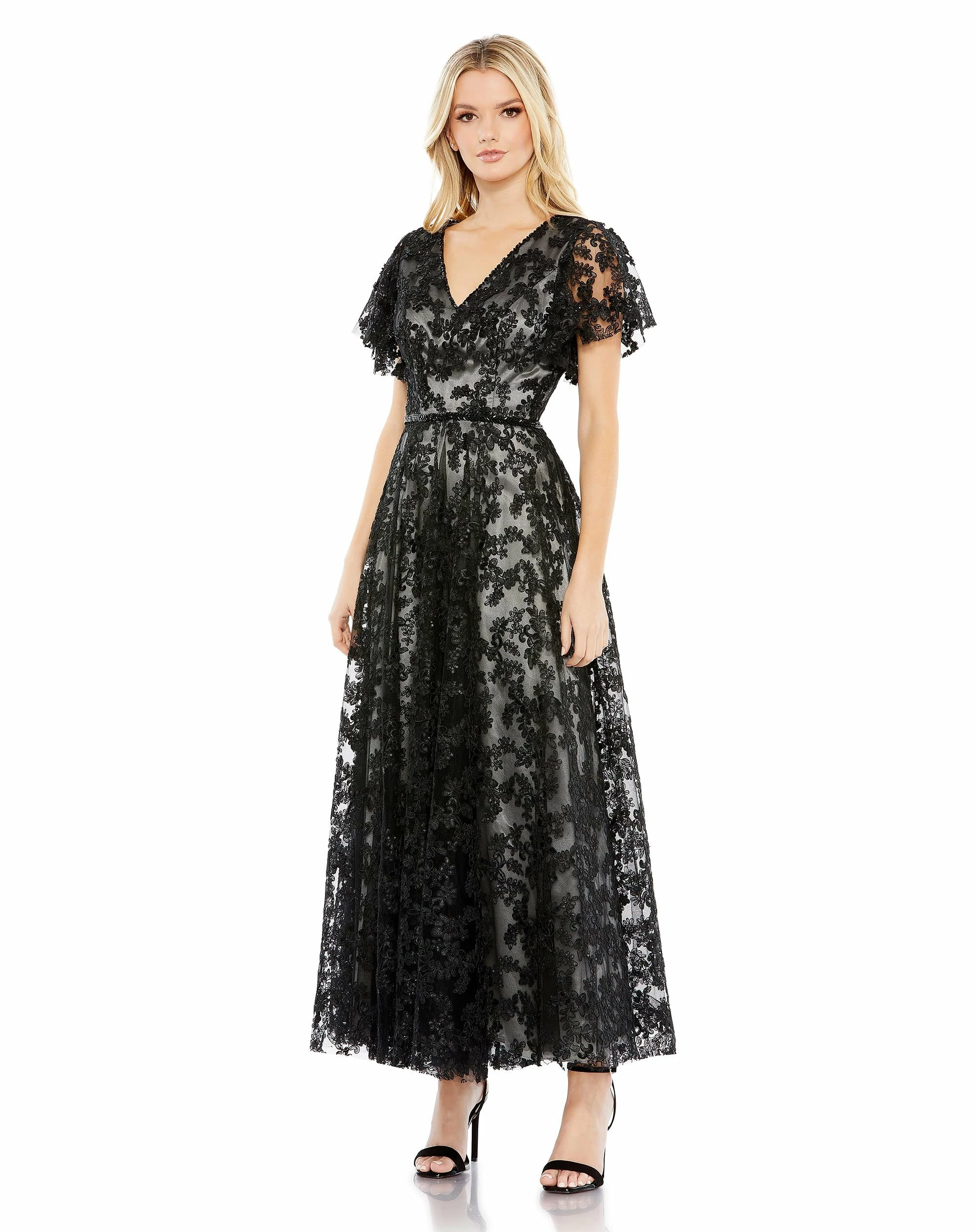 Embroidered Flutter Sleeve A Line Dress 3 Embroidered Flutter Sleeve A Line Dress